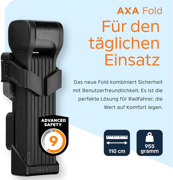 AXA Fold 110 Faltschloss – Länge 110 cm – Sicherheitsstufe 9 – Halterung inkl. Tracking-Tag-Fach – M