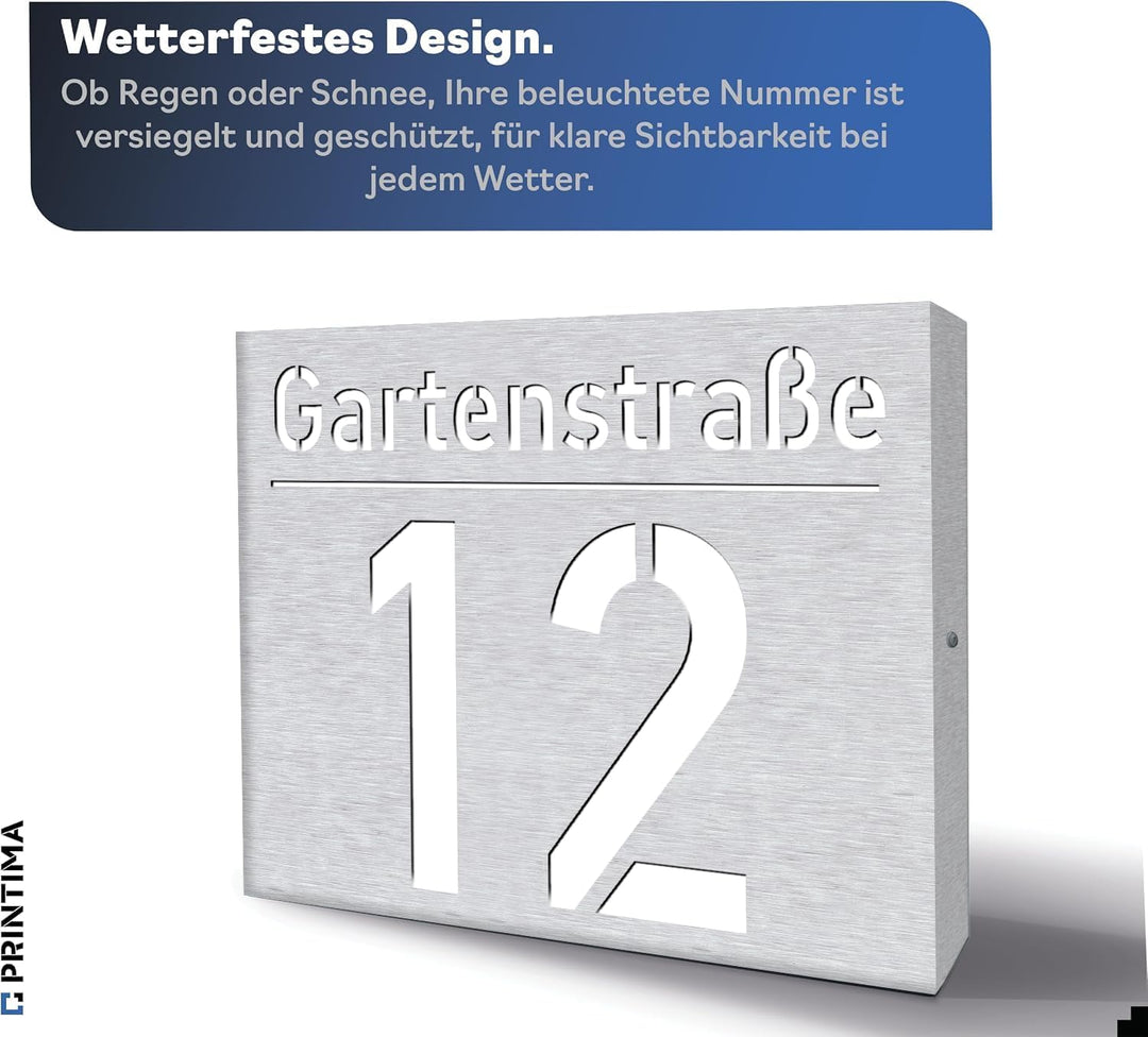 40x30cm Personalisieren Sie Ihre Modern Hausnummer Beleuchtet LED, 230V mit Dämmerungssensor, Hausnu