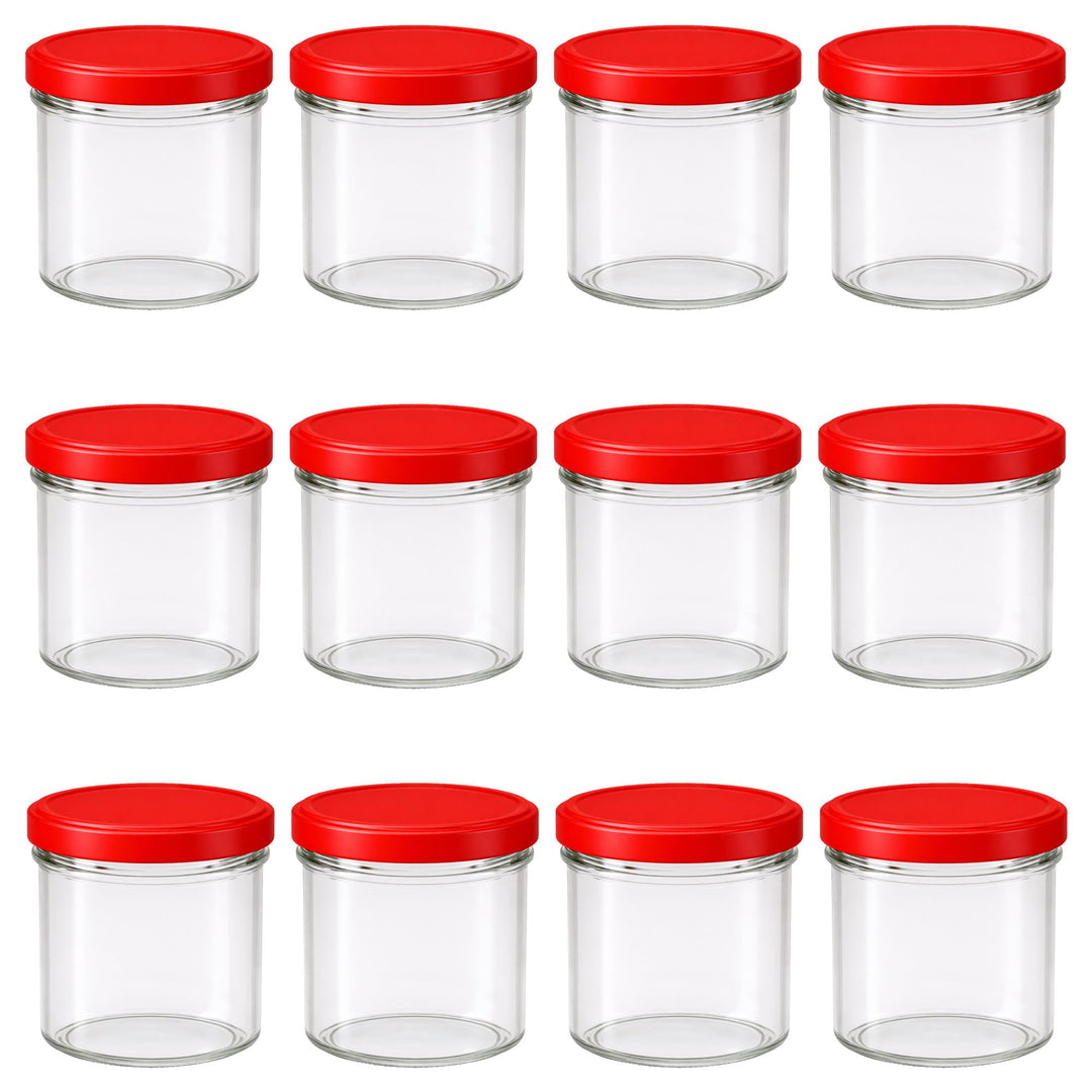 Vitrea 12x Marmeladengläser 125 ml - mit Deckel Rot TO 66 - Einmachgläser zum befüllen mit Schraubde