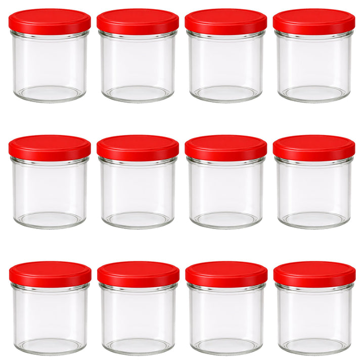 Vitrea 12x Marmeladengläser 125 ml - mit Deckel Rot TO 66 - Einmachgläser zum befüllen mit Schraubde