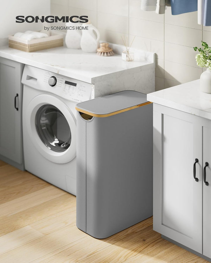 SONGMICS Wäschekorb mit Deckel, Wäschesammler 65 L, platzsparend, herausnehmbarer Wäschesack, Oxford