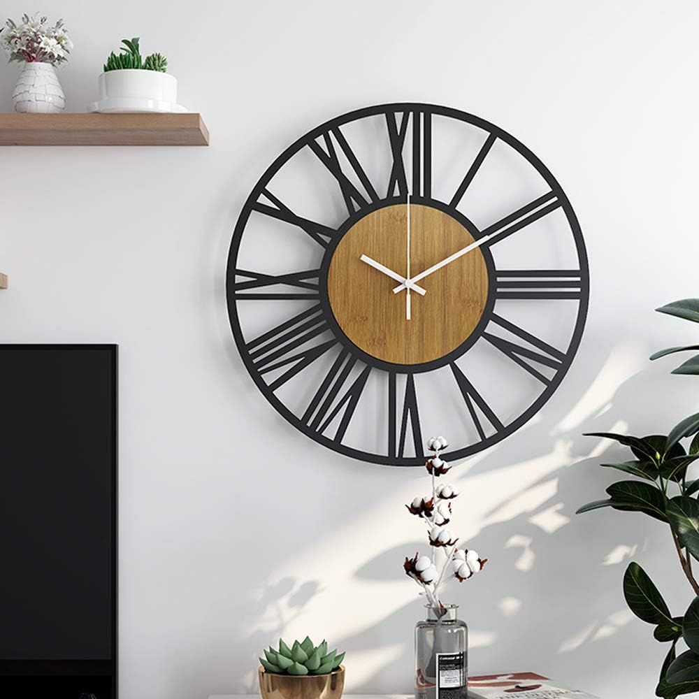 HAITANG Runde Wanduhr, schwarz, 40 cm, für Wohnzimmer, Dekoration, Vintage-Stil, römische Ziffern, g