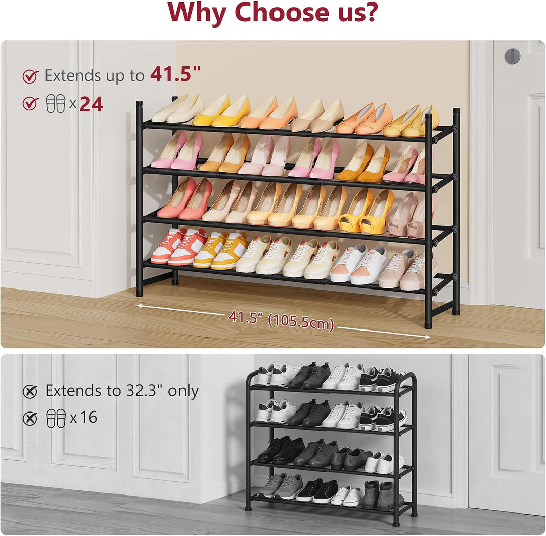 Tajsoon Schuhregal 4 Ebenen, 74–104 cm verstellbar &amp; stapelbar, für Eingang, Kleiderschrank, Garage,