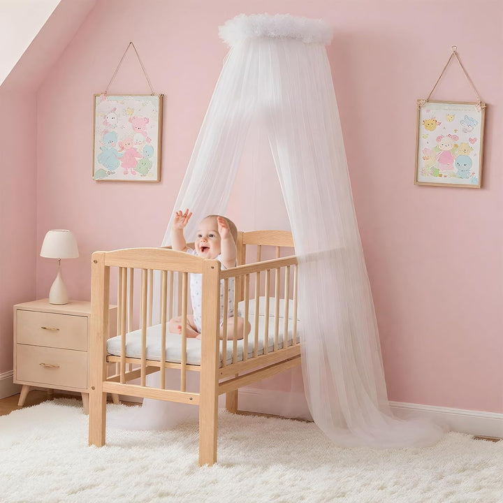 Tagesdecke Tüll Länge 120 cm, Babyzimmer Deko, passend für Babybett, Wiege und Kinderbett (Himmelsta