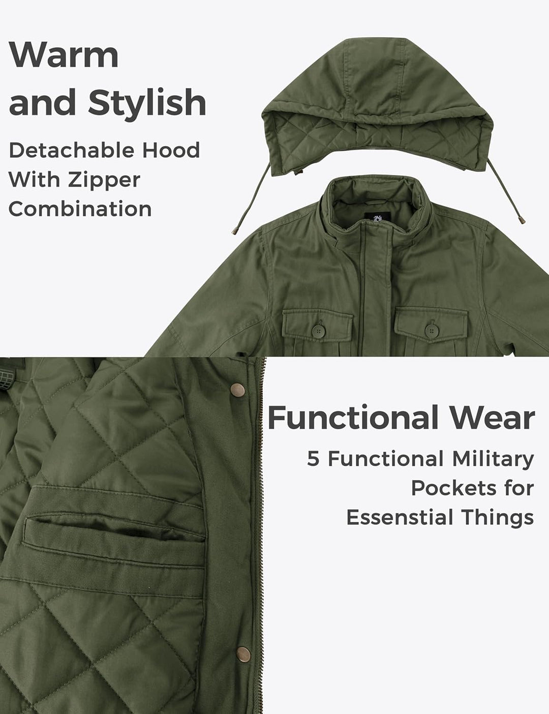 Wantdo Damen Klassische Baumwoll Jacke Warmer Fleece Mantel Winter Outdoor Parka Jacke Mittellanger