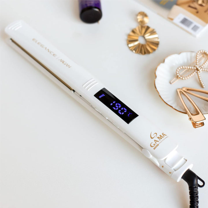 Gama Italy Professional Elegance Argan, Haarglätter mit Arganöl, 150° - 230°C, Weiss