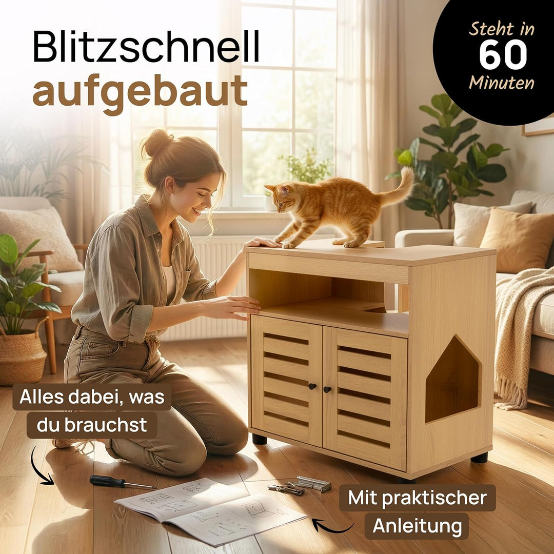 Katzenschrank für Katzenklo – Stilvoller Waschbeckenunterschrank/Katzenmöbel mit flexiblem Einstieg