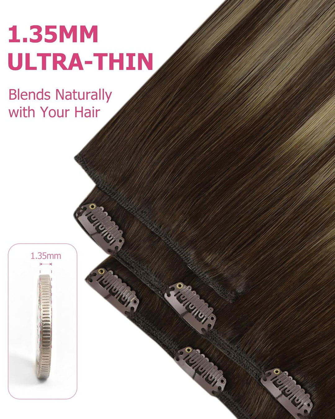 YoungSee Clip in Extensions Echthaar Ombre 30cm Echthaar Extensions Clip Dunkelbraun Balayage Karame