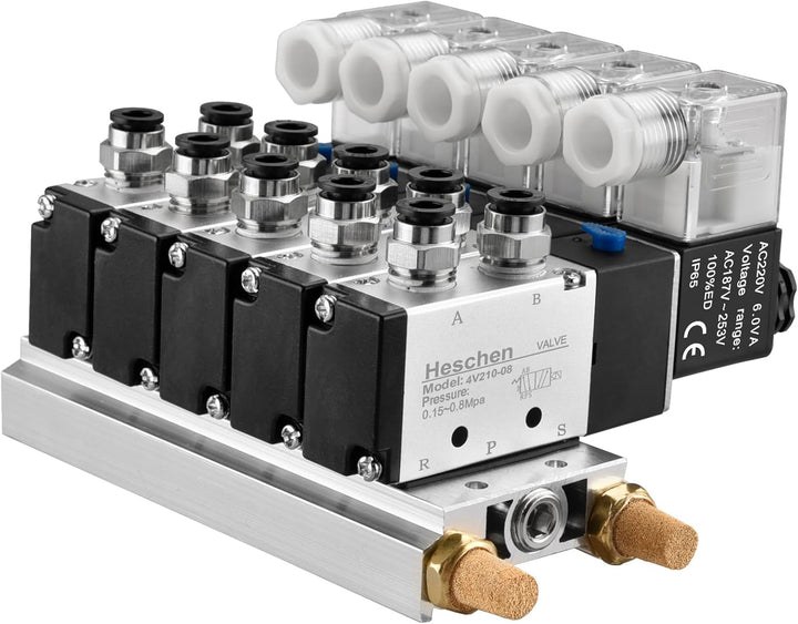 Heschen Elektrisches pneumatisches 5 Magnetventil, 4V210-08, AC220V, PT1/4, 5 Wege 2 Positionen, Krü