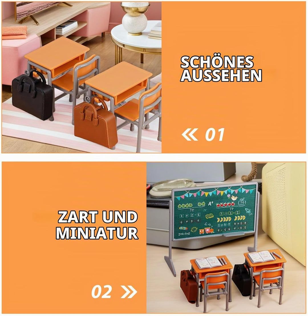 TOYANDONA 1 Set Miniatur-Klassenzimmer-Spielset inklusive Schulstuhl, Schreibtisch, Tafel, Buch, Sch