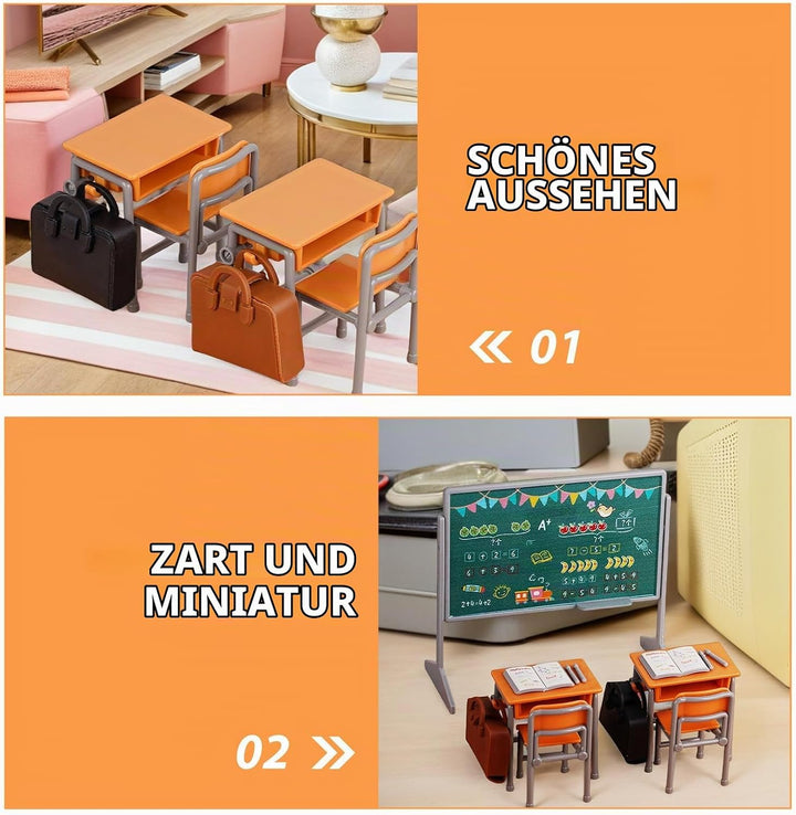 TOYANDONA 1 Set Miniatur-Klassenzimmer-Spielset inklusive Schulstuhl, Schreibtisch, Tafel, Buch, Sch