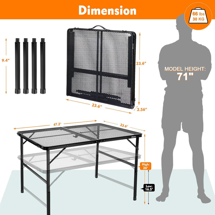 E EASTSTORM Campingtisch Klappbar 120×60cm，Gartentisch，Grilltisch mit Metallgitterplatte，Leicht und
