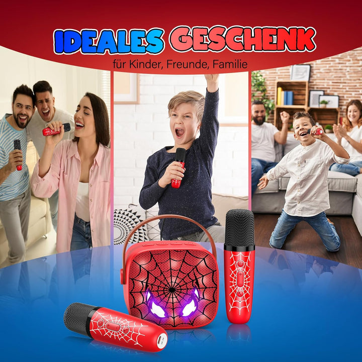 Braxel Geschenk Junge 3-12 Jahre, Karaoke Maschine Kinder mit 2 Kinder Mikrofon Bluetooth Spider Kin