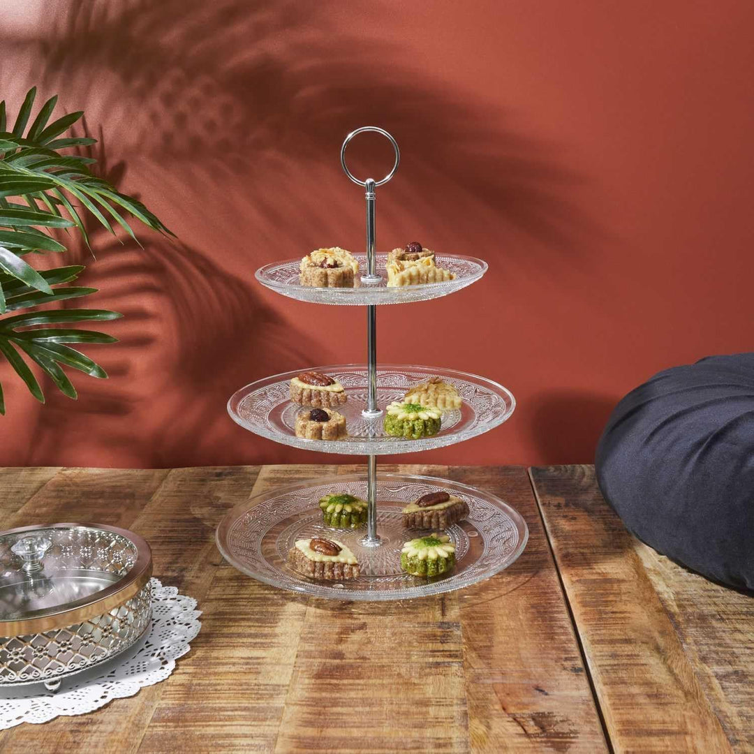 HOME DECO FACTORY Teebox aus Holz mit 6 Fächern und Sichtfenster Braun | Glas-Etagere, 3-stöckig, el