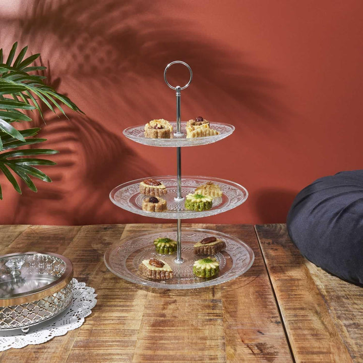 HOME DECO FACTORY Teebox aus Holz mit 6 Fächern und Sichtfenster Braun | Glas-Etagere, 3-stöckig, el