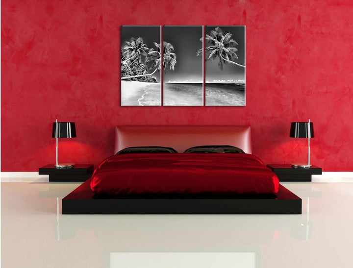 Pixxprint Monocrome, Palmen über dem Meer 3-Teiler Leinwandbild 120x80 Bild auf Leinwand