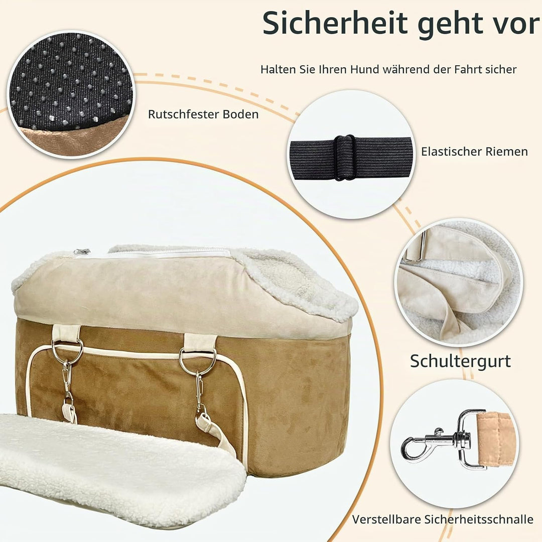 Konsole Hund Autositz für kleine Hunde - Tragbarer Sitzerhöhung mit Sicherheitsgurt, rutschfester Un
