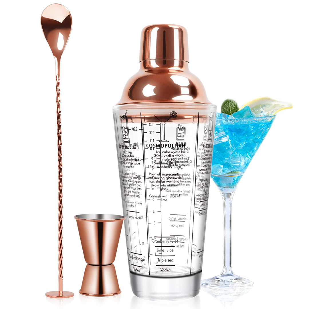 14oz Glas Cocktail Shaker Set, Margarita Mixer Shaker mit eingebautem Sieb und Messbecher & Mischlöf