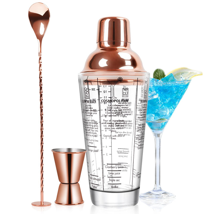14oz Glas Cocktail Shaker Set, Margarita Mixer Shaker mit eingebautem Sieb und Messbecher & Mischlöf