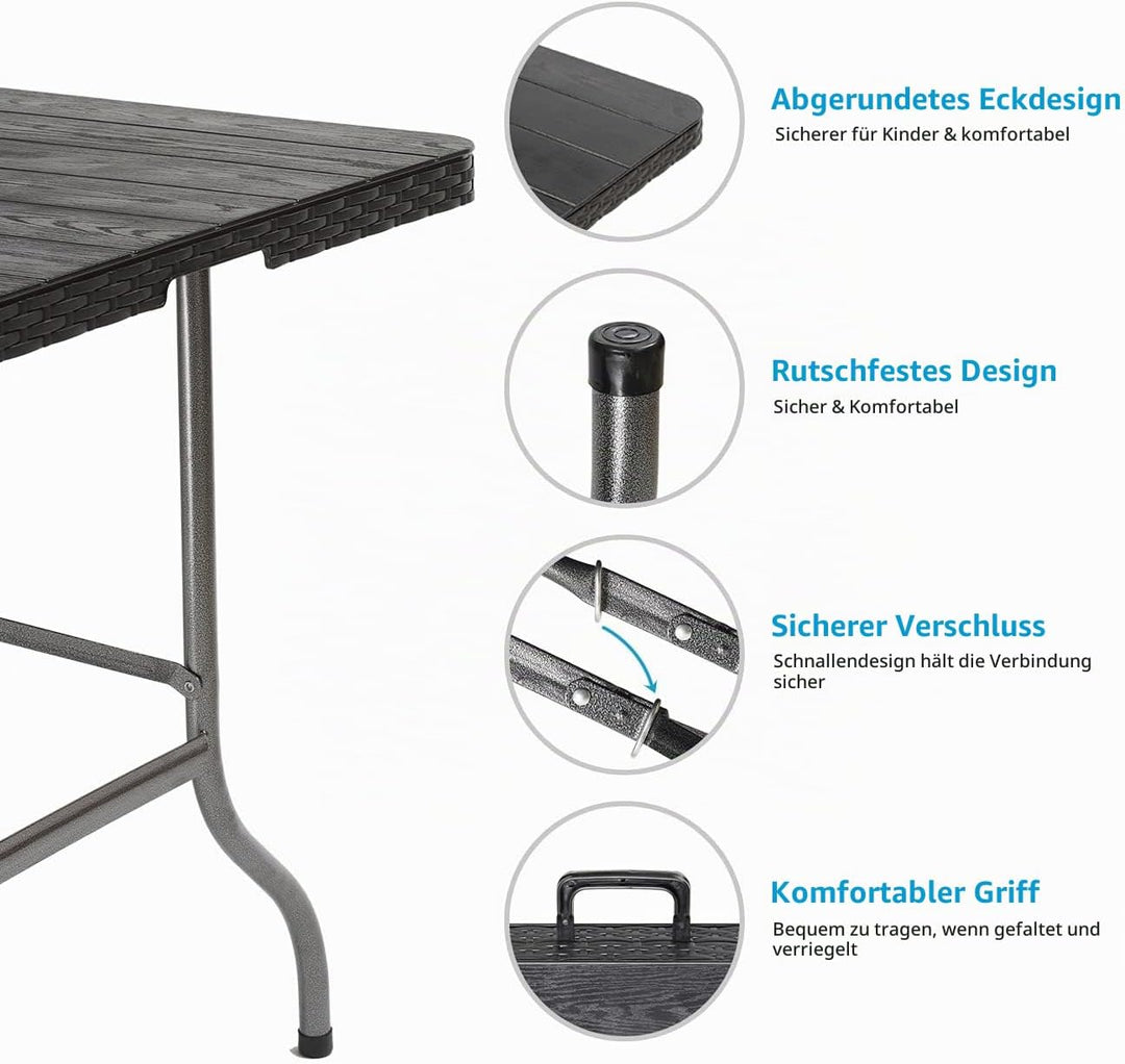 Sekey Gartentisch Klappbar Wetterfest, Holzoptik Klapptisch Campingtisch mit Tragegriff, 6 Personen