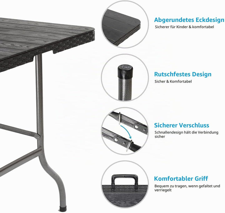 Sekey Gartentisch Klappbar Wetterfest, Holzoptik Klapptisch Campingtisch mit Tragegriff, 6 Personen