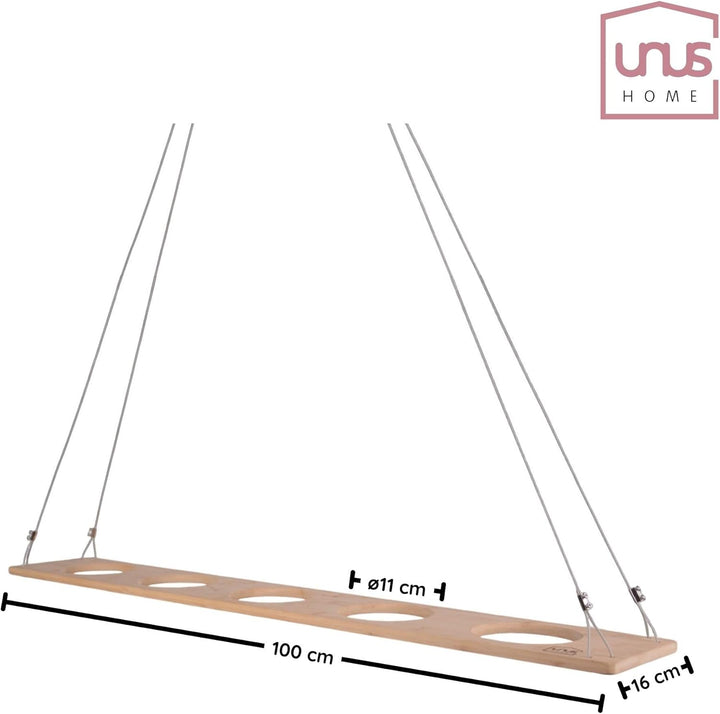 UNUS Kräuterbar Pflanzenregal Weiss Bambus 100 x 16 cm Kräuterregal zum Aufhängen mit Drahtseil, Krä