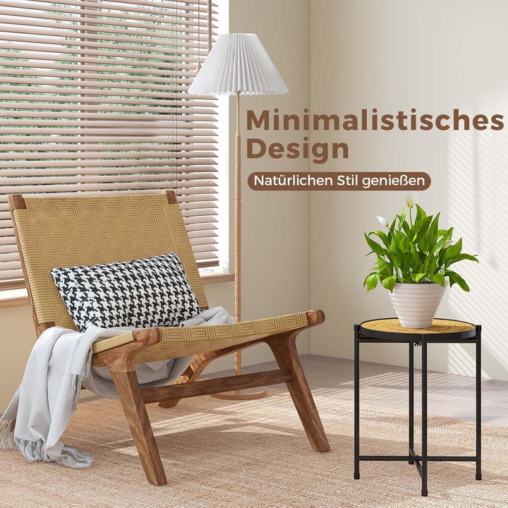 Bamworld Blumenständer Metall Pflanzenständer mit Geflochtenem Tablett, Moderner Blumen Tisch für In