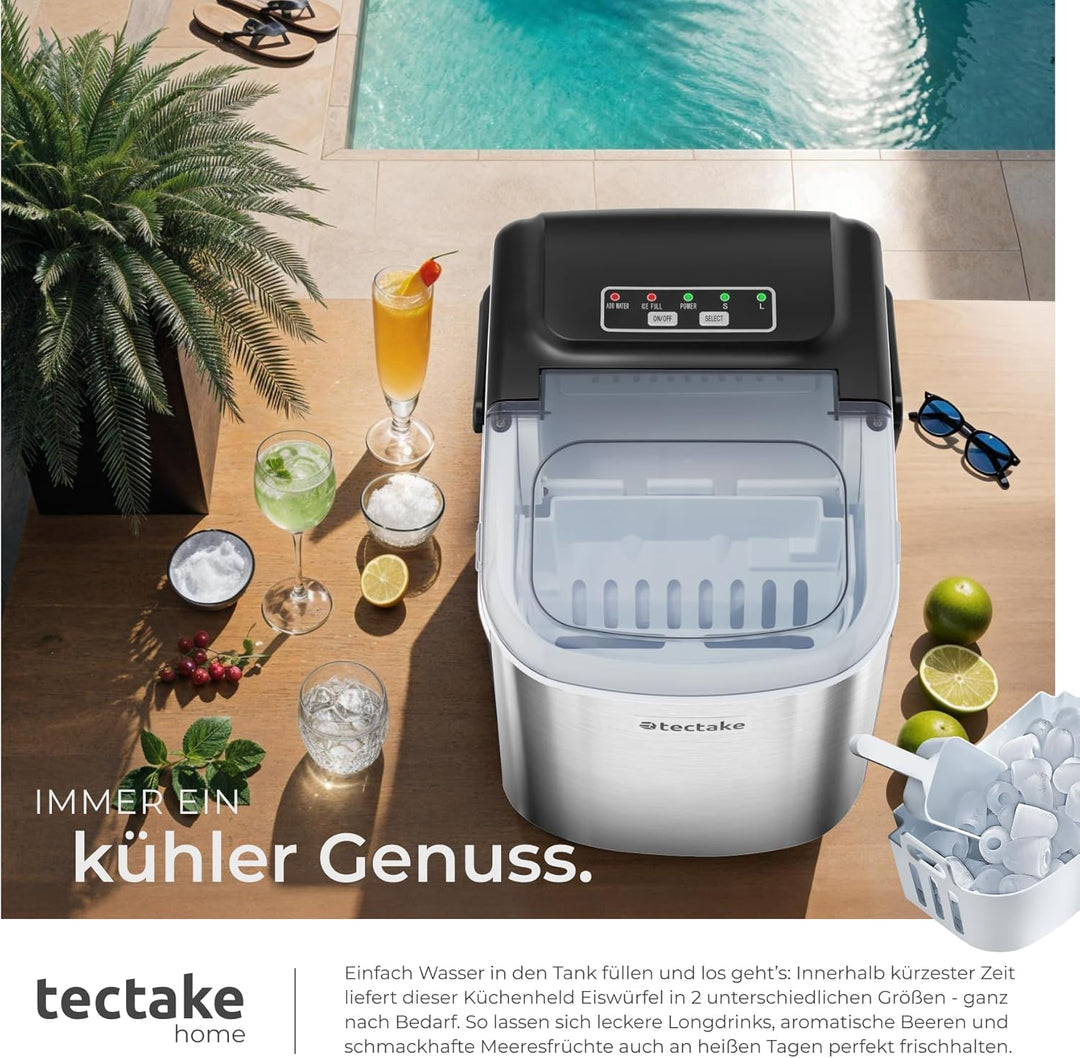 tectake® Eiswürfelmaschine, Ice Maker, 2,1l Volumen, Eiswürfelbereiter, Maschine bereitet 9 Würfel i