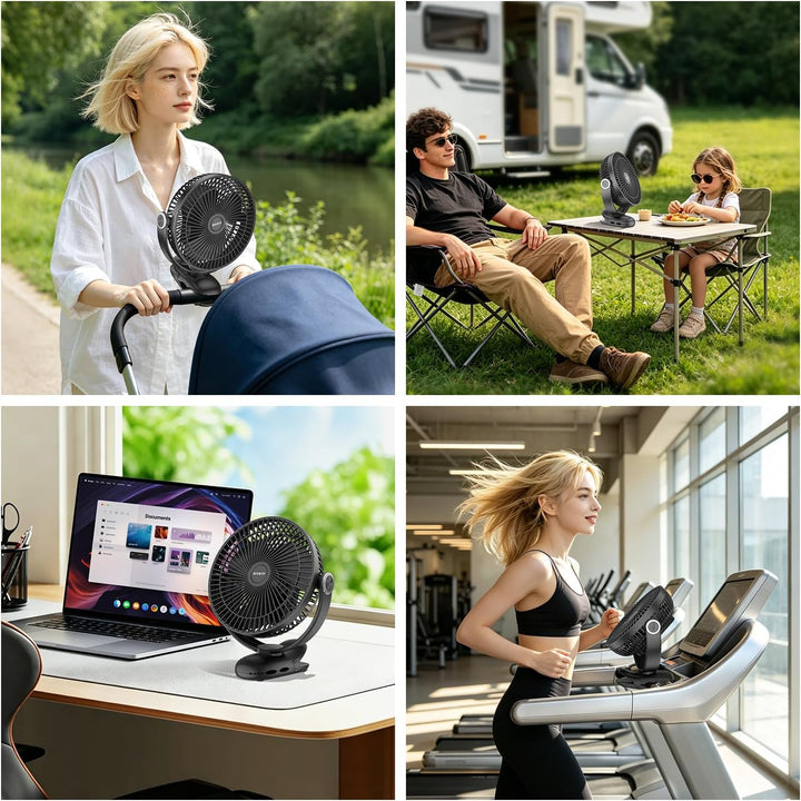 20cm Tragbarer Clip-On-Ventilator, 10000mAh Akku-Ventilator mit Clip für Kinderwagen, 720 Grad Drehu