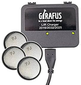 Girafus Knopfzellen Ladegerät für LIR-2032/2016 / 2025 Akkus USB Batterieladegerät Inklusive 4X LiR2