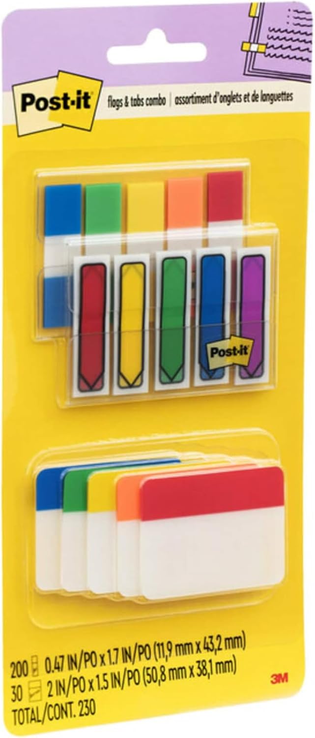 Post-it Flags and Tabs, 200 .47 in. x 1.7 in. Flags, 30 2 in. x 1.5 in. Tabs, TOTAL 230, (686-XLP) 2