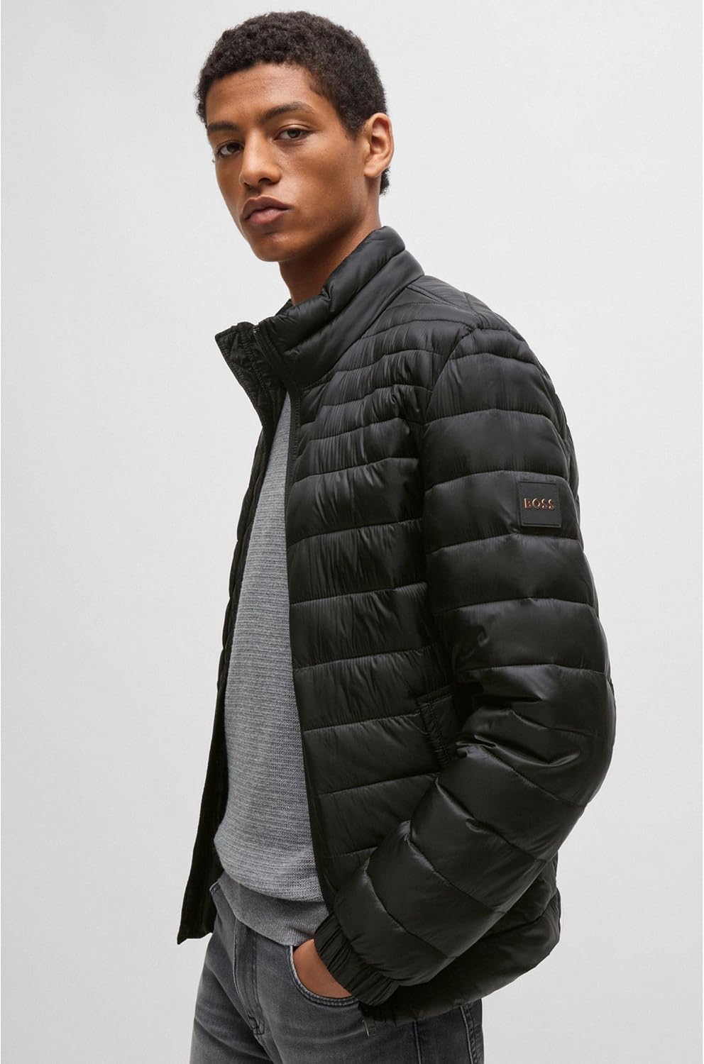 BOSS Herren Oden1 Wasserabweisende Steppjacke mit Logo-Aufnäher 58 Black1, 58 Black1