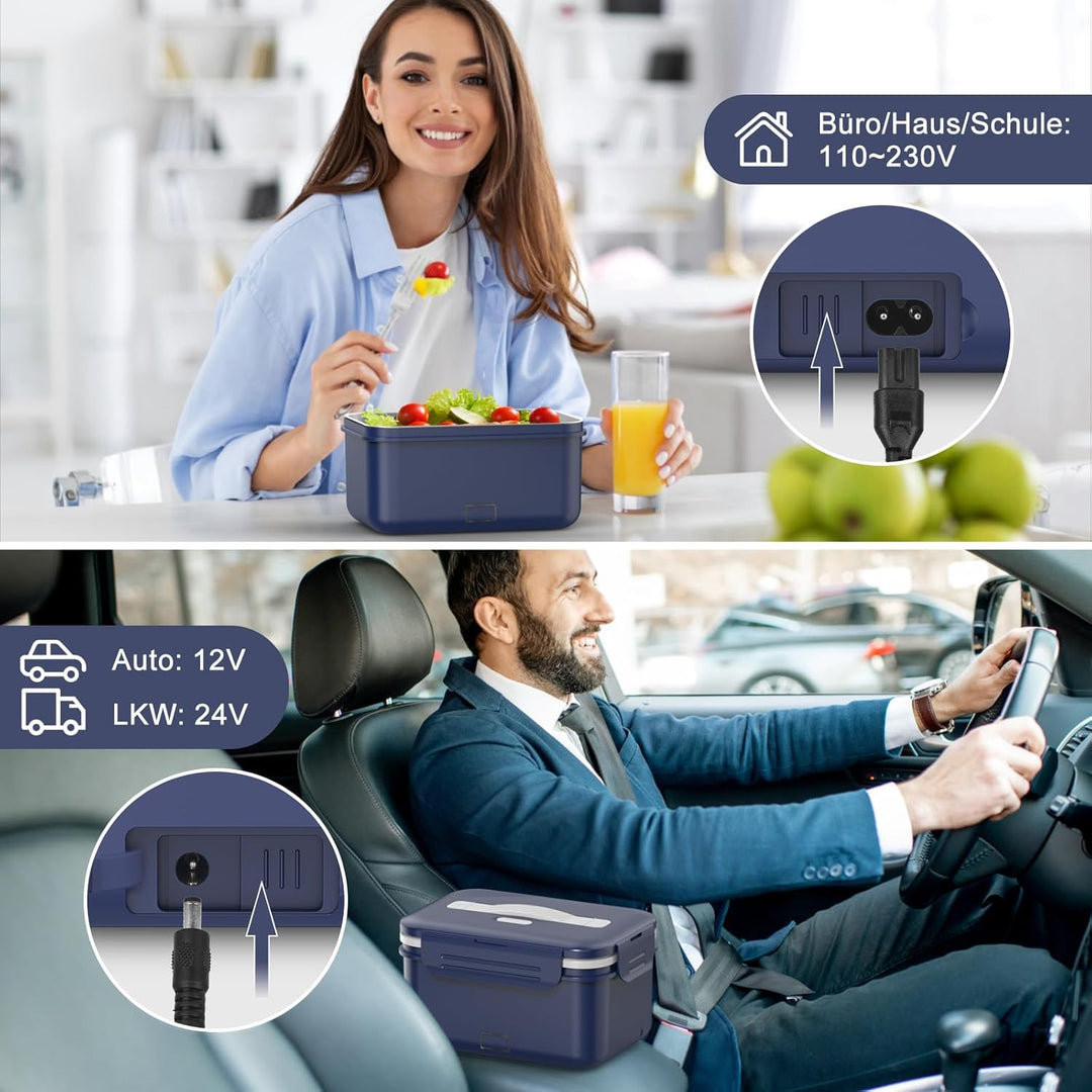 100W Elektrische Lunchbox Erwachsene, 3-in-1 12/24/220V Thermo Lunch box mit Besteck und Isolierter
