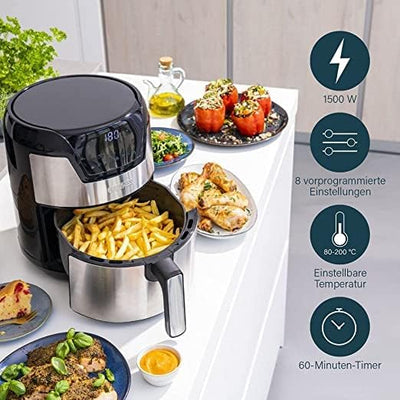 Princess Digitaler Airfryer XXL rund – 4,5 L Volumen – 66,7% weniger Energieverbrauch – Edelstahl –