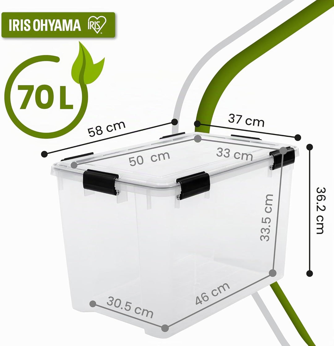 Iris Ohyama Luftdichte Kunststoff-Aufbewahrungsboxen mit Deckel, 70L, Transparent, Hermetischer wass