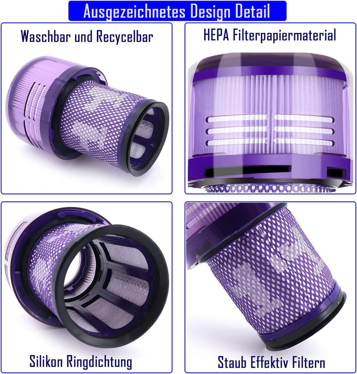 Hepa Filter für Dyson V12 Detect Slim, 2 Stück Filter for Dyson V12 Slim Absolute Extra/ Total Clean