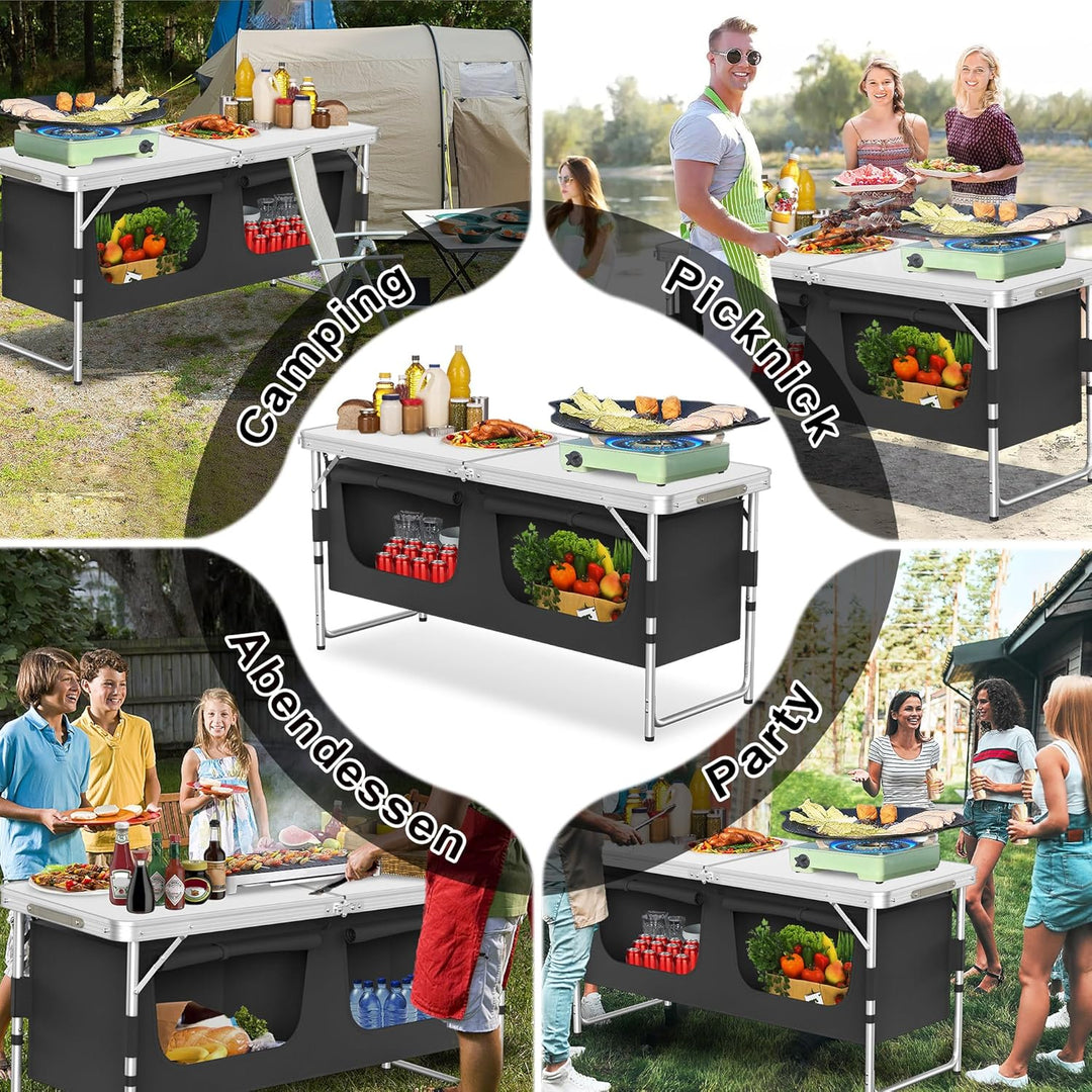 Froadp Campingküche Faltbare mit Ablagefächern – Leichter Campingschrank mit Aluminiumgestell & Trag