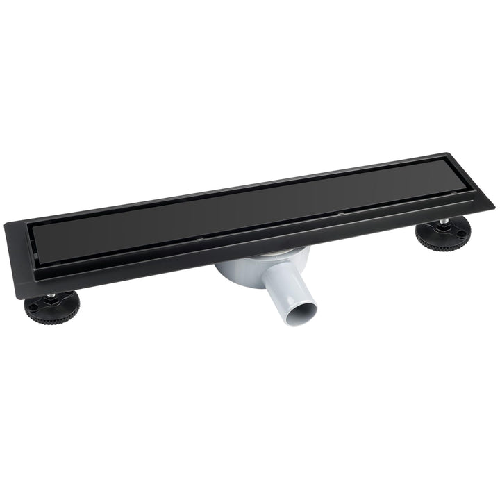Duschrinne schwarz 40cm Edelstahl Bodenablauf 2-in-1 doppelseitig, Flieseneinsatz Ablaufrinne,schnel
