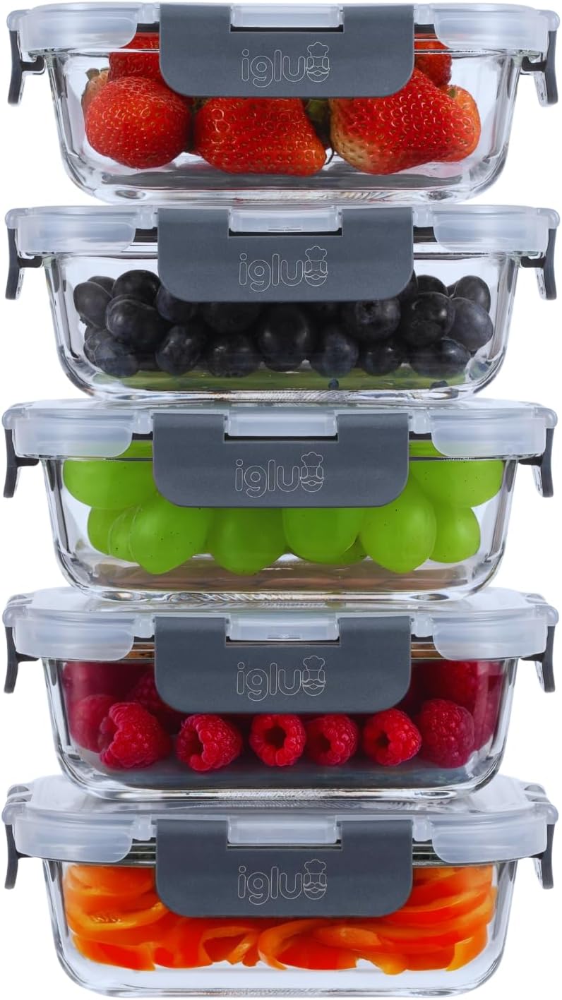 Igluu Meal Prep Glas-Frischhaltedosen mit BPA-freiem Deckel (5er-Pack) – mikrowellen-, ofen-, gefrie