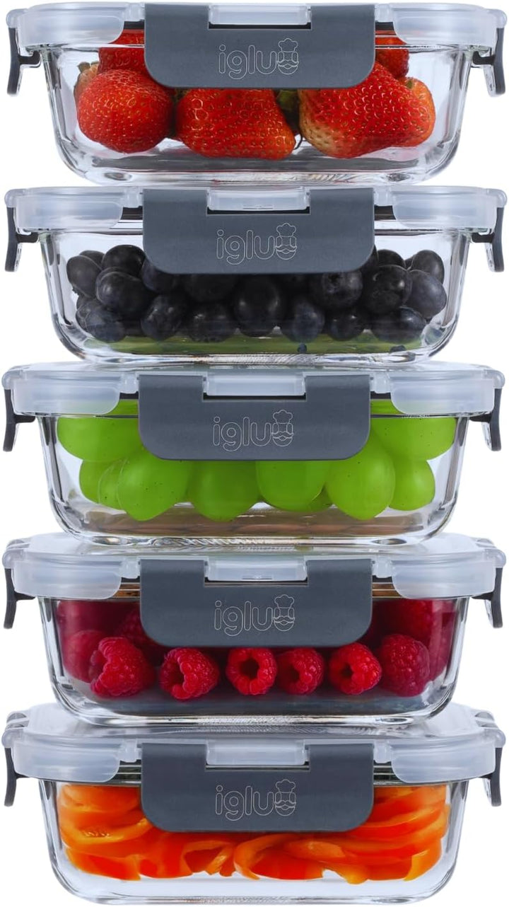 Igluu Meal Prep Glas-Frischhaltedosen mit BPA-freiem Deckel (5er-Pack) – mikrowellen-, ofen-, gefrie