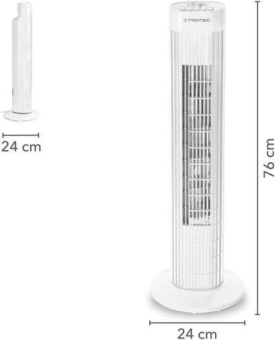 TROTEC Turmventilator TVE 30 T – 45 Watt, Oszillation 60°, 3 Stufen, sehr leise, mit Fernbedienung,