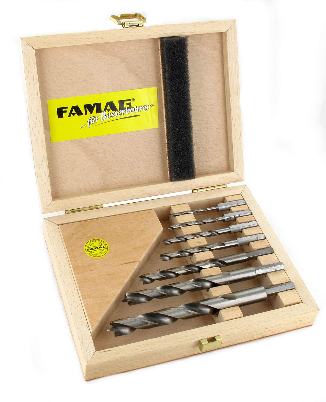 Holzspiralbohrer-Bitsatz lang 7-teilig. Ø 3, 4,5,6, 8, 10 und 12mm im Holzkasten Satz 7-teilig. Ø 3,