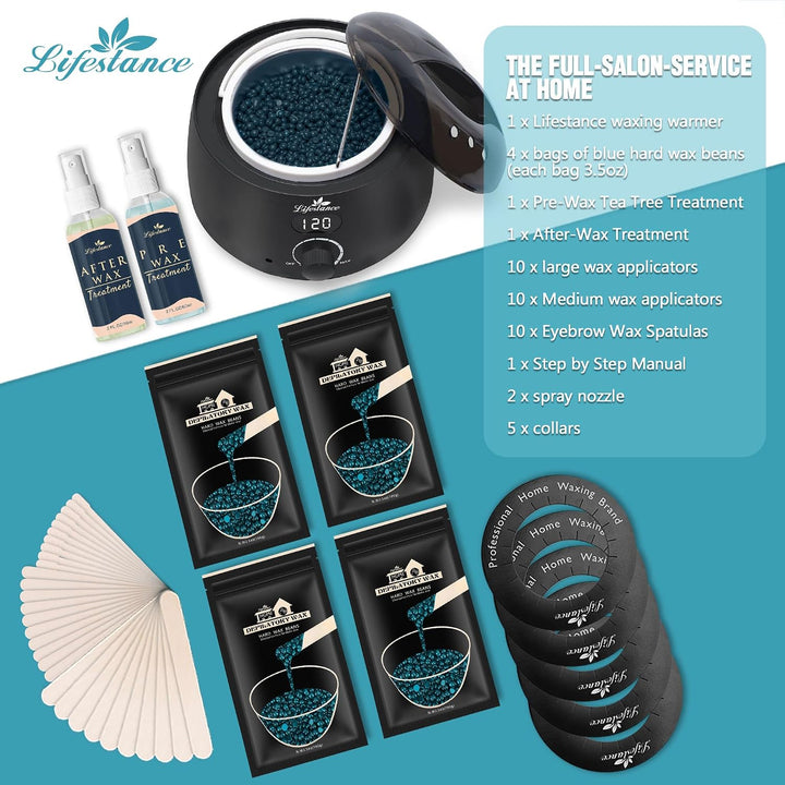 Lifestance Waxing Set Professionell, Wachswärmer Wachs Haarentfernung | 400g Wax, 20 Wachsstäbchen,