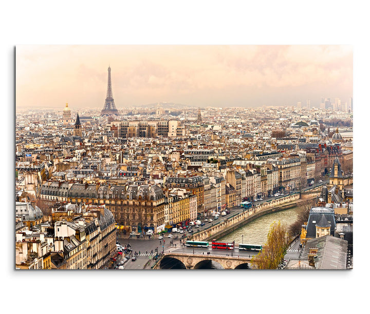 120x80cm Leinwandbild auf Keilrahmen Paris Stadt Häuser Seine Eiffelturm Wandbild auf Leinwand als P