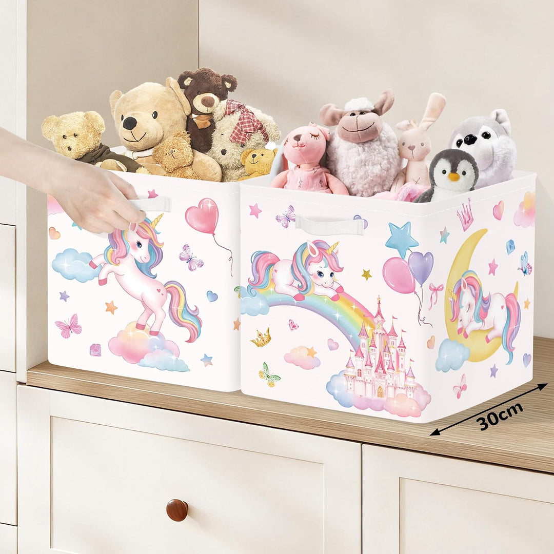 Clastyle 3 Stück Einhorn Kinder Aufbewahrungsbox Kinderzimmer Kallax boxes Mond 30x30x30 cm, Mond 30