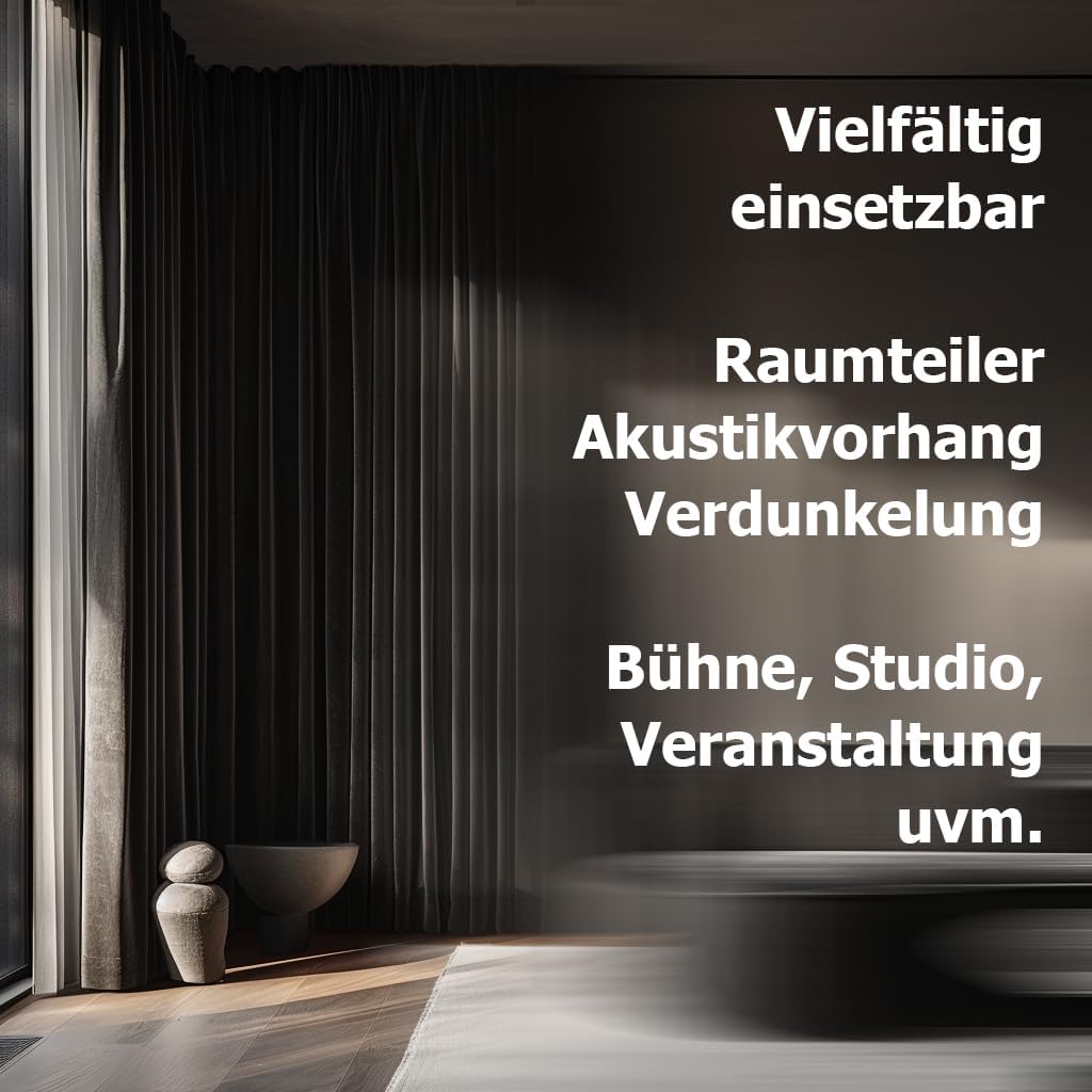 Bühnenmolton Stoff Meterware, schwarz, 100% Baumwolle, 300 cm breit, Gewicht 300 g/m2, schwer entfla