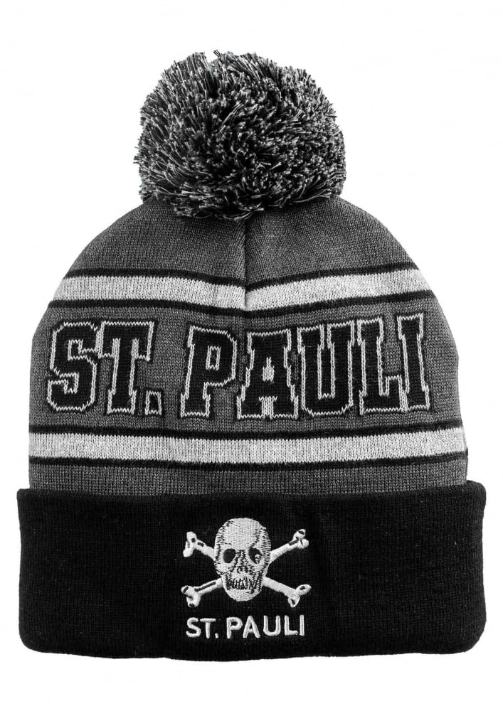FC St. Pauli Bommelmütze Wintermütze Einheitsgrösse grau/schwarz, Einheitsgrösse grau/schwarz