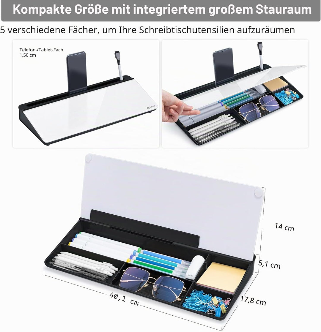 Varhomax Schreibtisch Organizer, Desktop Whiteboard Glas Schwarz Und Weiss Mit Aufbewahrung Abwischb