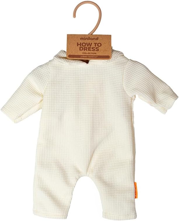 Miniland - Kleidung für 38 cm Puppe, Bekleidungszubehör für Puppen, Pyjama mit Mütze (Beige)
