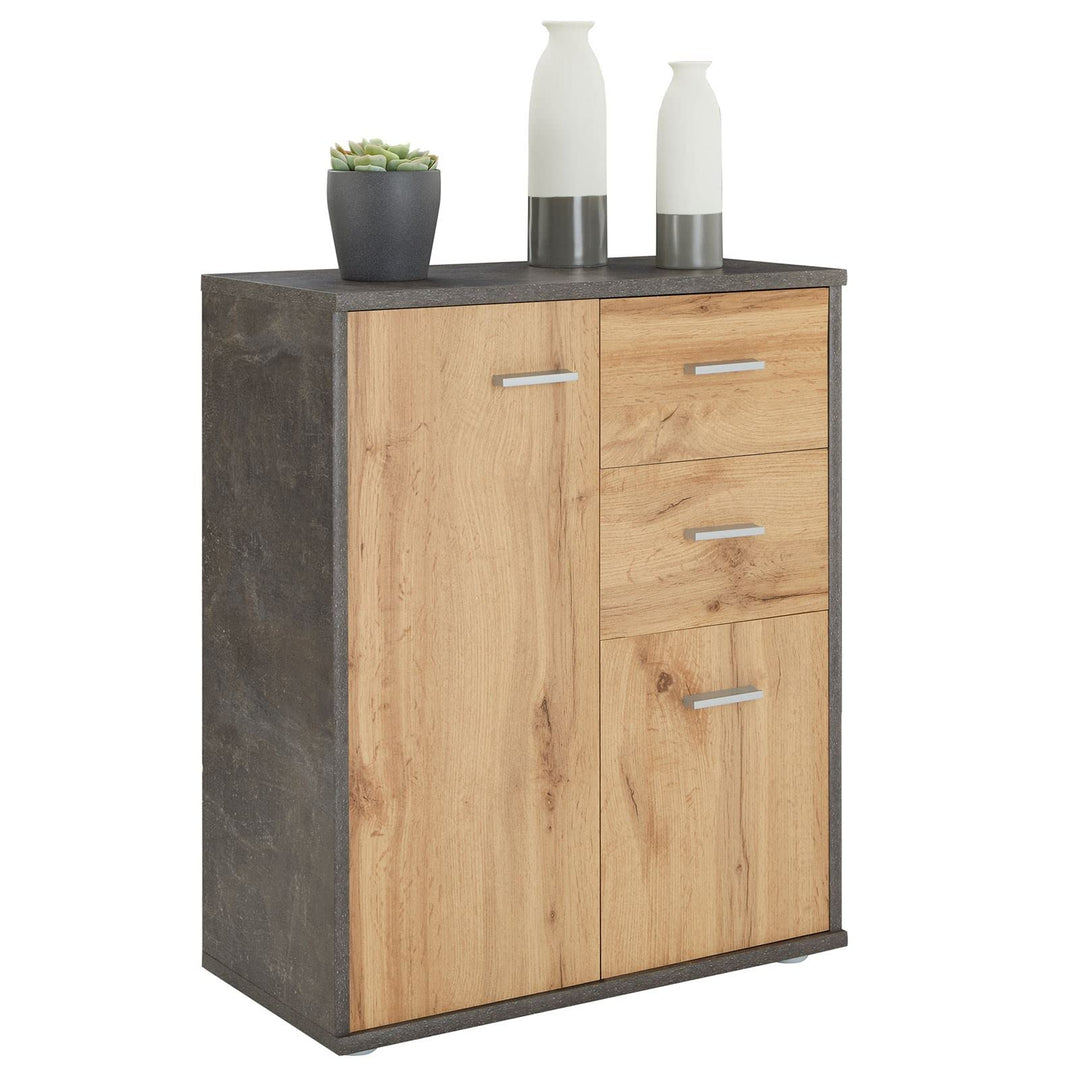 CARO-Möbel Kommode Locarno mit 2 Schubladen und Türen, modernes Highboard Bürokommode in Beton dunke